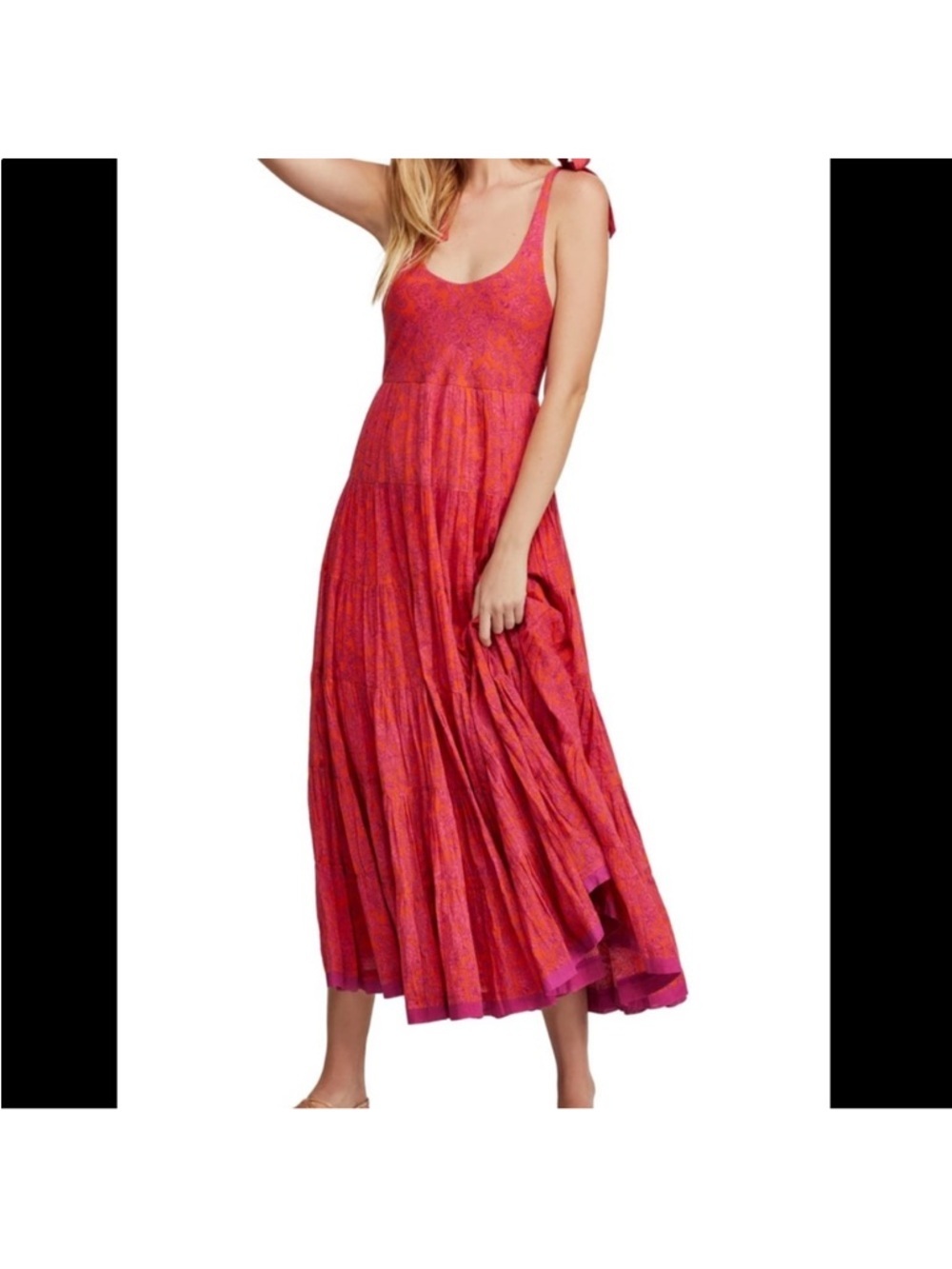 Free People Kikas Printed Midi Tiered Dress in Tangerine, Size XS - Picture 6 of 16